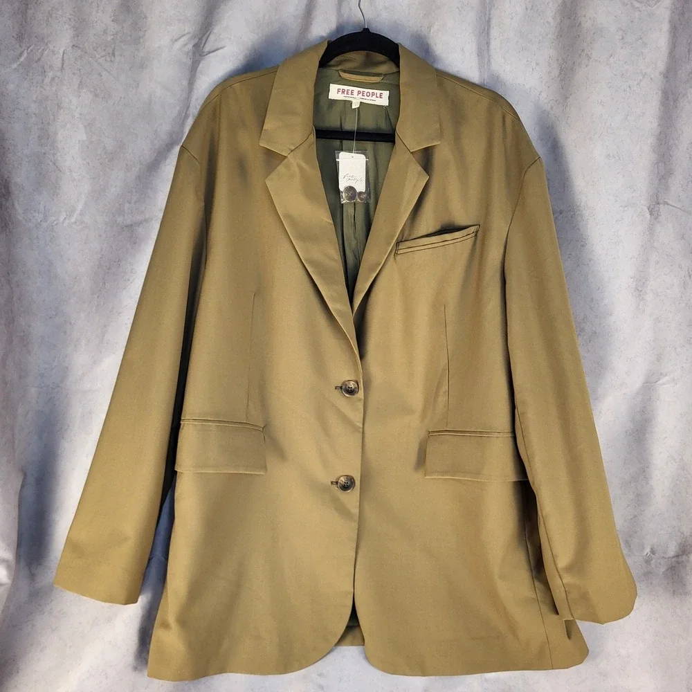 NWT Free People Women's L Blazer Green Tan Color MSRP $178